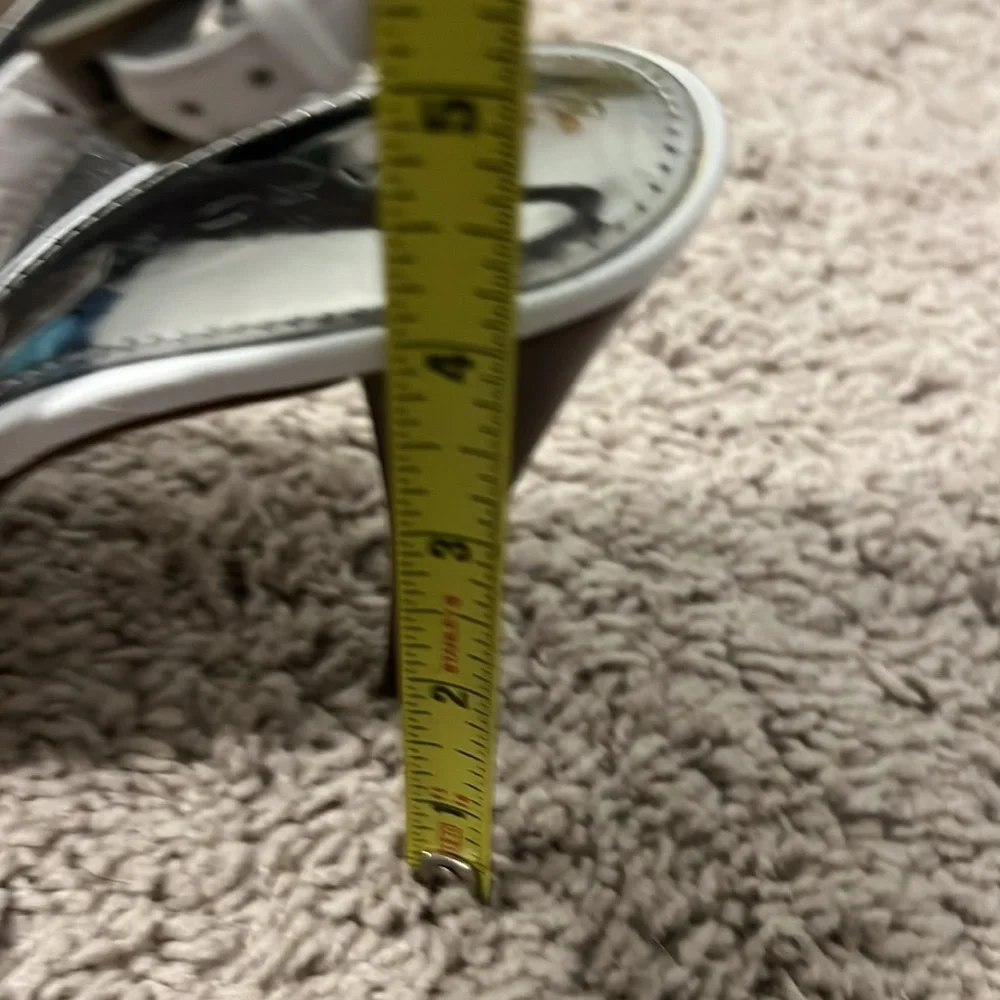 Marc Fisher women’s 6.5 open toe white spiked 4” heels with ankle straps